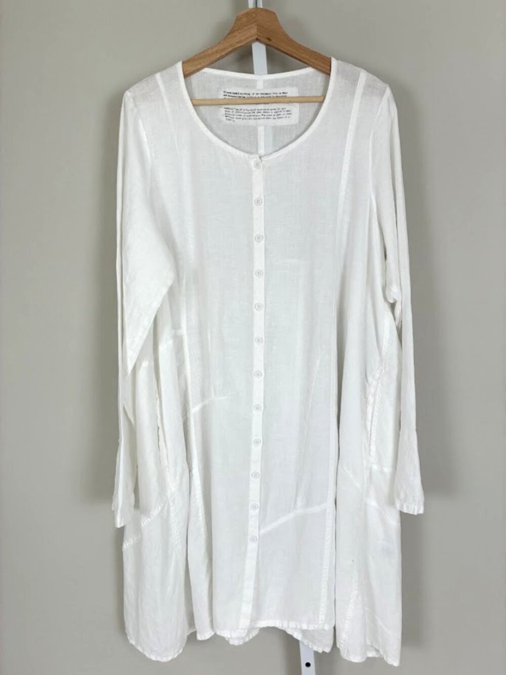 Studio Rundholz Black Label Linen Patchwork Tunic Dress Shirt Lagenlook White L